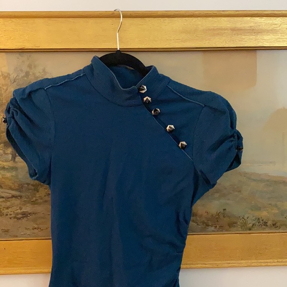 Unusual teal colored wool DVF dress, size 8 - Picture 2 of 7